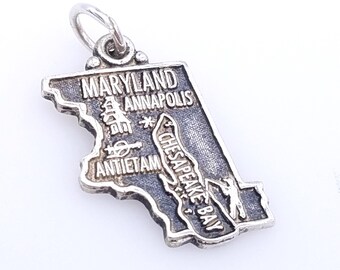 Vintage Sterling Silver Map of Maryland State Souvenir Charm