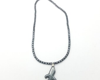 Vintage Hematite Beaded Pendant Necklace - 18"
