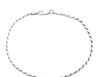 Pulsera de cadena de cuerda de plata de ley oxidada de 1,5 mm - 7"