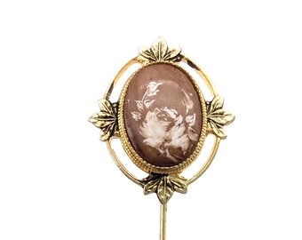 Vintage Hand-Painted Porcelain Rose Stick Pin - 2.5"