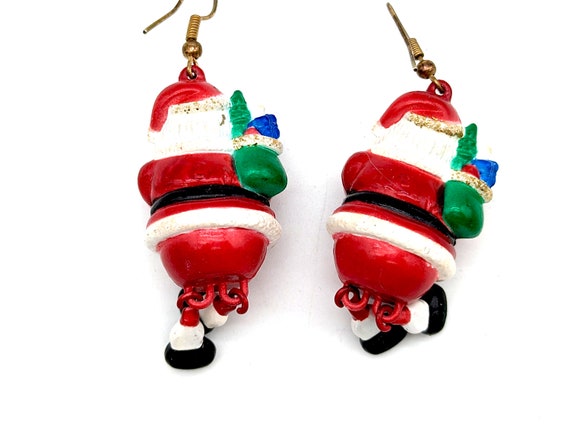 Vintage Dangling Figural Santa Earrings - 2" - image 6