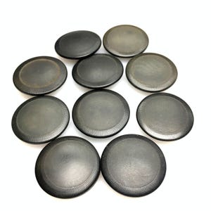 10 Black Shank Buttons, Poker Chip Style, Large Round, 22 mm  / 27/32" / 34L