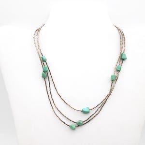 Vintage Dreistrang Native Flüssigkeit Sterling Silber & Türkis Choker Halskette - 14.75 "
