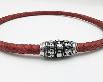8MM Leather Cord Necklace, Mens Braided or Smooth Stainless Clasp