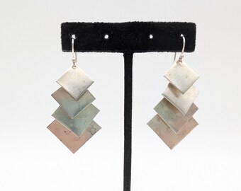 Vintage Taxco Graduated Squares Sterling Silver Dangle Earrings - 2"