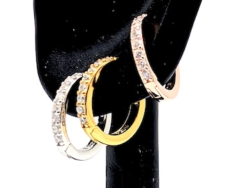 14k Gold Vermeil Sterling Silver CZ Huggie Hoop Earrings - 13mm