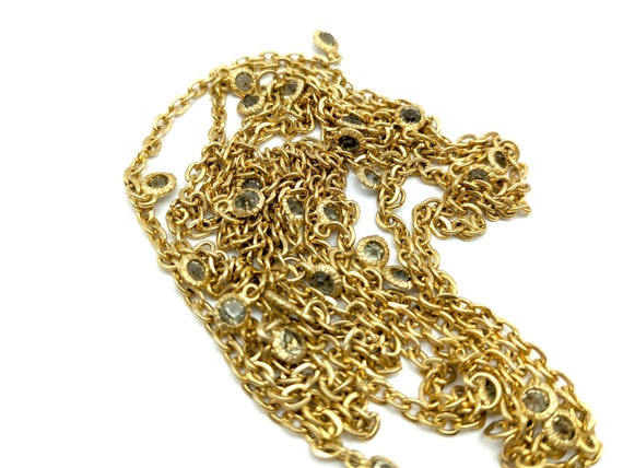 Long Vintage Gold Tone Chain With Grey Crystal Ac… - image 6