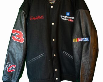New 1990s Dale Earnhardt Sr. #3 Goodwrench Leather & Wool Jeff Hamilton NASCAR Varsity Jacket - XL