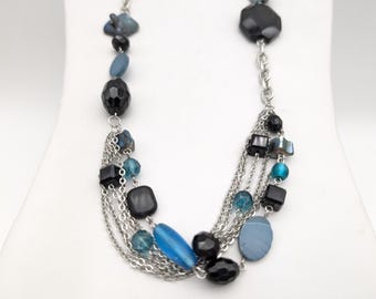 Vintage Lia Sophia Abalone, Turquoise & Black Beaded Necklace - 32-40" Adjustable