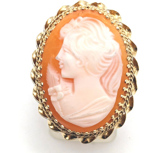 14k Gold Large Cameo Estate Ring - Size 6.25, Resizeable