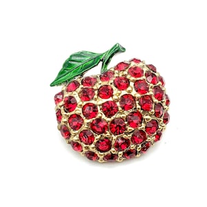 Vintage Red Rhinestone Apple Brooch