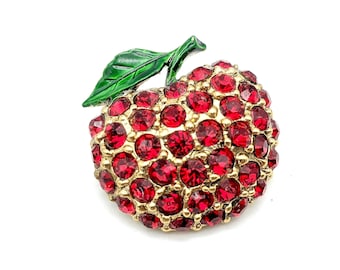 Vintage Red Rhinestone Apple Brooch