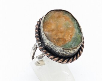 Vintage Sterling Silver Copper, Bronze Druzy Quartz Adjustable Ring