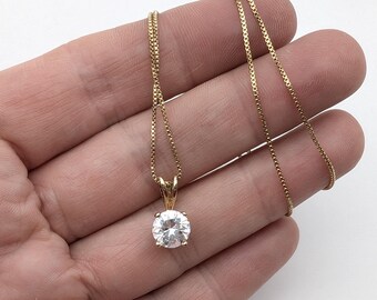14k Gold Vermeil Sterling Silver & 2 Carat CZ Pendant Necklace - 18"
