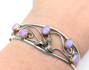 Vintage Sterling Silver & Pink Fire Opal Bracelet