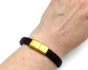 Wide Braided Leather & Stainless Steel Bracelet - Choice of Cord and Clasp Colors