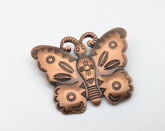 Vintage Etched Copper Butterfly Brooch