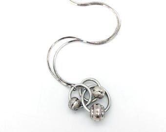 Sterling Silver Triple  Beaded Circles Box Chain Pendant Necklace - 16"