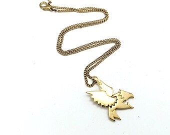 Vintage Gold Plated Flying Eagle Pendant Necklace - 18"
