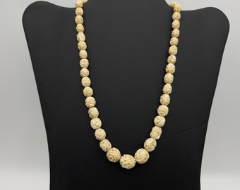 Antique Floral Carved Celluloid Vintage Bead Necklace - 18.5"