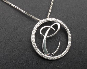 Vintage Sterling Silver Letter "C" Circle Pendant Necklace - 18"