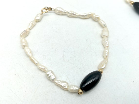 Vintage Rice Pearl, Black Onyx and 14k Gold Beade… - image 4