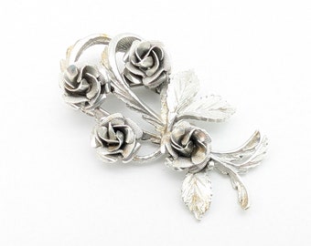 Vintage Coro Silver Tone Flower Branch Brooch