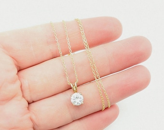 14k Gold Vermeil Sterling Silver & 1.5 Carat CZ Pendant Necklace - 18"