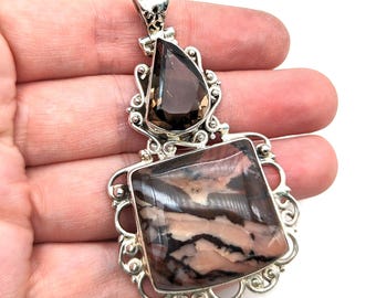 Artisan Jasper, Smoky Quartz and Sterling Silver Pendant