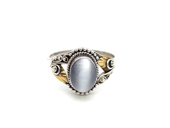 Vintage Gray Chrysoberyl Cat's Eye Sterling Silve… - image 3