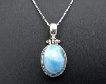 Larimar & Sterling Silver Pendant Necklace - 20"
