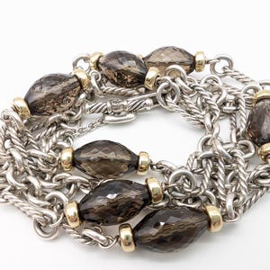 Vintage 34&quot; zwaar sterlingzilver, 18 kt goud en rookkwarts ketting gesigneerd met David Yurman