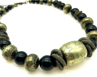 Coldwater Creek Black & Gold Bead Necklace - 20-22" Adjustable
