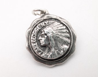 Rare Lake George New York Blue Sodalite & Indian Chief Souvenir Charm