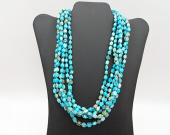 Lucas Lameth Turquoise Stone & Sterling Silver Multi-Strand Bead Necklace - 20-22" Adjustable