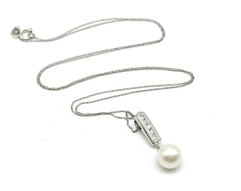 14K White Gold, Pearl & Diamond Pendant