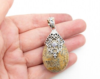 Vintage Jasper, Amethyst and Sterling Silver Pendant