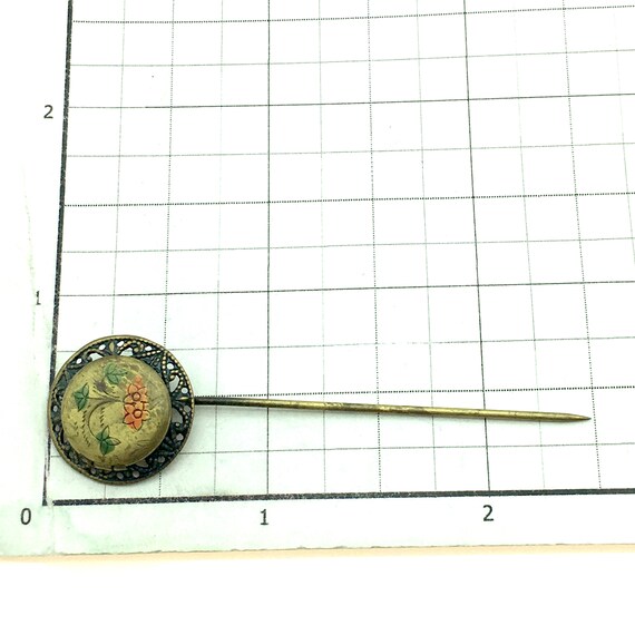 1930's Hand Painted floral Locket Stick Pin - image 10