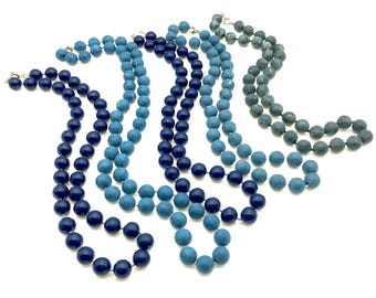 Lot of 5 Vintage Marbled Blue & Gray Beaded Necklaces
