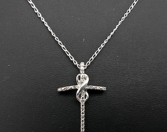 Vintage .15 ct Diamond & Sterling Silver Infinity Cross Pendant Necklace - 18"