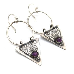 Artisan Amethyst & Oxidized Sterling Silver Dangle Earrings