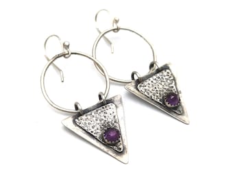 Artisan Amethyst & Oxidized Sterling Silver Dangle Earrings