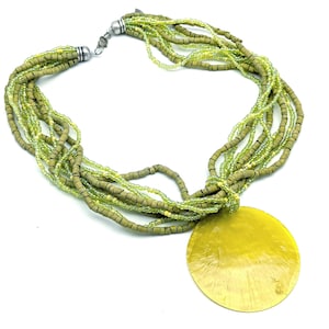 Vintage Coldwater Creek Green Bead Disk Necklace - 18"