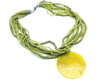 Vintage Coldwater Creek Green Bead Disk Necklace - 18"