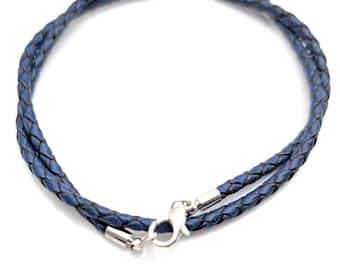 3 mm gevlochten leren koordketting, sterlingzilver, goudvermeil, minimalistisch