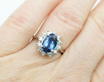 Estate 2 Carat Tanzanite, Diamond and 14K White Gold Ring - Size 8.25, Resizeable