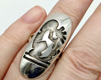 Vintage Sterling Silver Kokopelli Long Statement Ring - Size 6