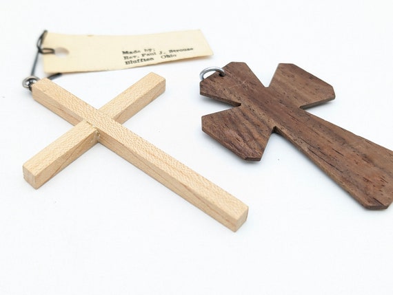 Two Large Vintage Handmade Wood Cross Pendants - image 6