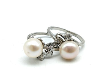 Vintage Silver Plated Cultured Pearl & CZ Ring - Choice of Colors