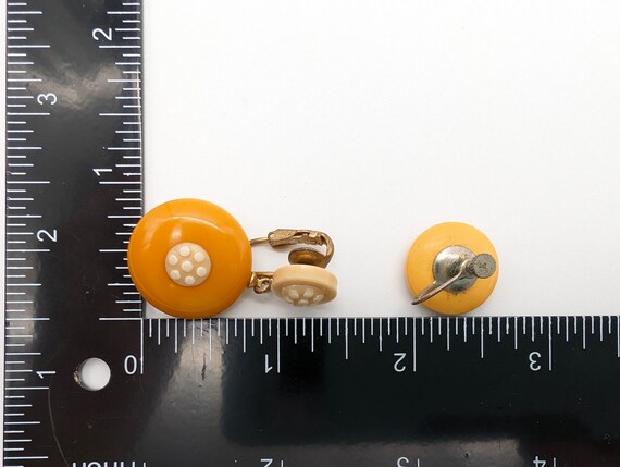 Boucles D'oreilles Clips Vintage En Celluloïd Jaune Et Blanc - Très Bon état
